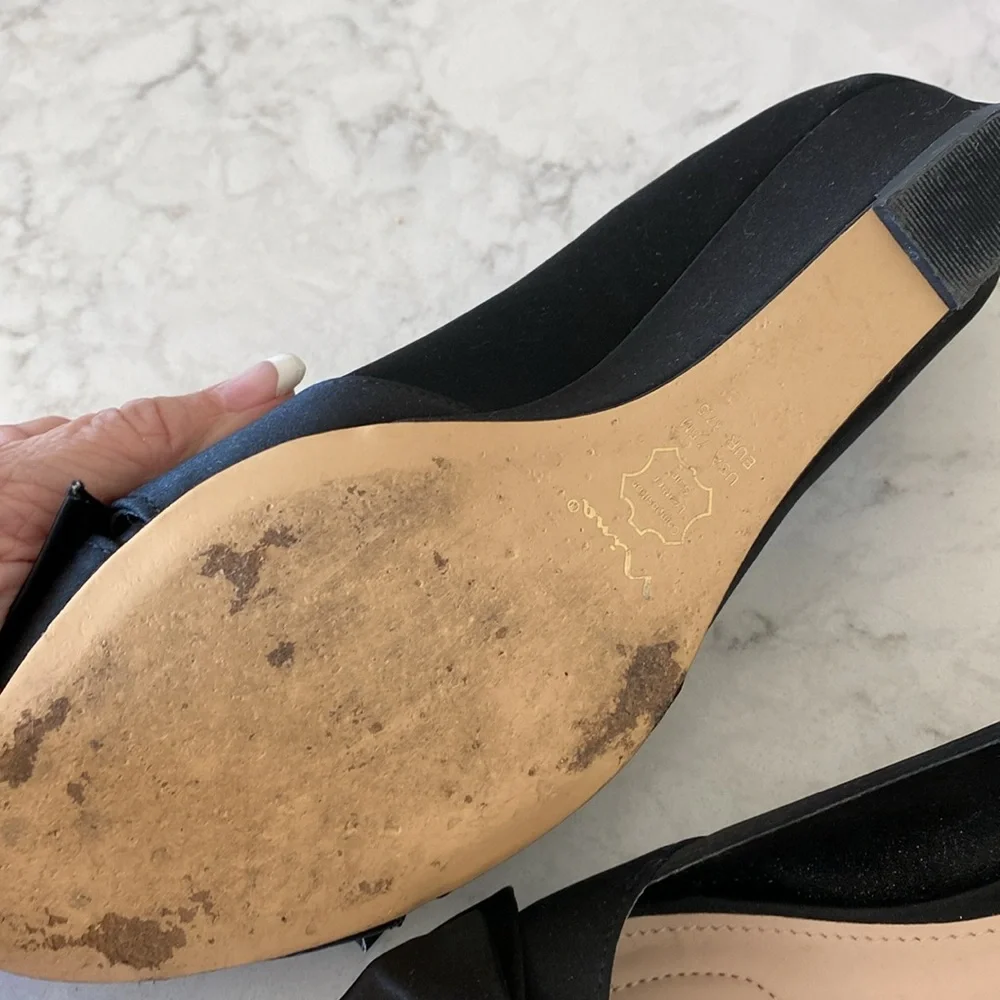 Nina Black Luster Satin Raiyana low wedge evening shoes